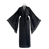 Purpdrank  New Satin Pajamas Women's Lace Light Luxury Long-sleeved Cool Nightgown Bathrobe Home Wear Women's