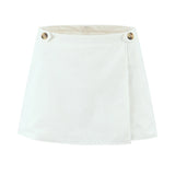 Purpdrank  2 colors 2025 Women Cotton Linen Mini Shorts Buttons High Waist Back Zipper Front Slit Skirt-Shorts