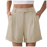 Purpdrank  Women's Solid Tailored Shorts High Waist Pleated Wide Leg Rolled Hem Casual Office Summer Shorts Casual Loose Fit Suit Pants