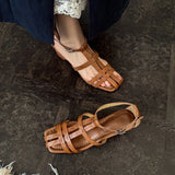 Purpdrank   New Summer Women Sandals Genuine Leather Women Shoes Square Toe Low Heel Shoes Narrow Band Cover Toe Modern Sandals