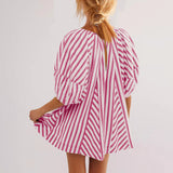 Purpdrank  Summer New Womens Fashionable Deep V-neck Tie Up Short Sleeved Striped Printed Jumpsuit Shorts Loose Casual Wide Leg Capris