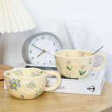 Purpdrank  Ceramic Mugs Coffee Cups Hand Pinched Irregular Flower Milk Tea Cup Ins Korean Style Oatmeal Breakfast Mug Drinkware Kitchen