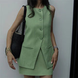 Purpdrank  Office Waistcoat y2k Clothes Women Solid Color Round Neck Single Breasted Sleeveless Suit Vest Elegant Tops Streetwear