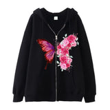 Purpdrank  Vintage Spice Butterfly Zipper Oversize Hoodie Elegant Cardigan Jacket Women's Fashionable Arrival Sweater