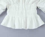 Purpdrank  Stylish White Embroidery Hollow Out Flower Slash Shoulder Short Sleeve Tank Top Women Elastic Waist Ruffles Hem Crop Tops