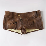 Purpdrank  Hotties Y2K Retro Brown Pu Leather Super Mini Shorts Women Sexy Low Waist Peach Hips Casual Streetwear Bottoms Night Clubwear