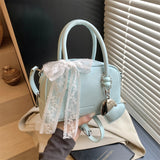 Purpdrank  Mini Boston Shoulder Crossbody Bags For Women Lace Bowknot Round Top-handle Bag With Heart Pendant 2025 Designer Handbags