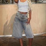 Purpdrank  Y2k Bermuda Denim Shorts Low Waist Loose Fit Baggy Jorts with Pockets Summer Vintage Wide Leg Jeans Cyber Grunge Streetwear