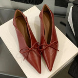 Purpdrank  New Designer Pointed Toe Low Heels Pumps for Women Bowknot Shallow Soft Leather Dress Shoes Luxury Brand Comfort Loafers Shoes