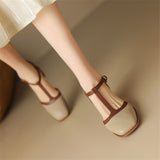 Purpdrank - 2023 New Summer Sandals Square Toe Chunky Heel Hollow Out Sandals for Women French Retro Women Sandals Mixed Color Ladies Shoes