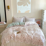 Purpdrank  Korean Princess Style Lace Ruffles Floral Bedding Set 100% Cotton Duvet Cover Bed Sheet/Fitted Sheet/Bed Skirt Pillowcases 3/4Pc