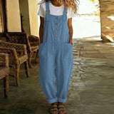 Purpdrank  Hollow Off Shoulder Solid Summer Romper Sleeveless Button Pocket Wide-leg Playsuit Cotton Linen Suspender Casual Women Jumpsuits