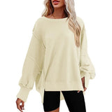 Purpdrank  European And American Women's Oversized round Neck Sweatshirt Long Sleeve Side Slit Sweater for Autumn Winter New
