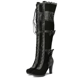 Purpdrank - Steampunk Victorian Women High Heel BootsTall Thigh Pirate Bottes Over Knee Bowk Lolita Winter Riding Shoes Lace Up Cosplay Boot