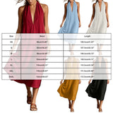 Purpdrank  Women's Halter Neck Deep V Maxi Dress Sleeveless Loose Flowy Long Dress With Pockets Casual Beach Cover Up Dress For Vacation