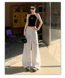 Purpdrank  White Low Rise Waist Wide Leg Baggy Pants Women Y2K Streetwear Casual Loose Trousers Female Fashion Straight Pants