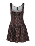 Purpdrank  New Brown Polka Dot Print Lace Spliced Cami Dress Women Summer Sexy Sleeveless Slim High Waist Mini Beach Party Dress