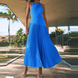Purpdrank  Women Fashion Draped Solid Color Long Dress Sexy Backless Hollow Out Party Dress Elegant Halter Lace-up Sleeveless Gowns Dress