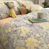 Purpdrank  Cute rustic french floral bedding set,purple yellow cotton twin full queen king home textile flat sheet pillow case duvet cover