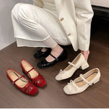 Purpdrank  New Butterfly-knot Women Mary Jane Shoes Elegant Thick Heel Shoes Ladies Fashion Dress Pumps