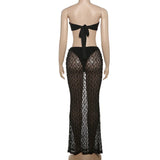 Purpdrank  Sexy Beach Vacation Two Piece Womens Sheer Lace Dress Sets Summer Fashion Starfish Sequined Tube Top and Long Skirts Outfit