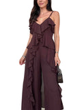 Purpdrank  Casual Chiffon Ruffles Pants Women's 2 Piece Sets V-neck Sleeveless Split Tops Loose Wide Leg Trousers 2025 Summer Lady Outfits