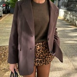 Purpdrank  Y2K High Waist Brown Leopard Print Mini Skirt With short lining Sexy A-line Package Hips Mini Short Skater Party Femme