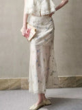 Purpdrank  French Chic Embroidery Maxi Skirt Beige Casual Summer Women Long Skirts Sheer Hollow Out Ruffles Ladies Skirt Falda