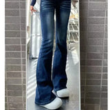 Purpdrank  Low Waist Slimming Denim Jeans Women's Fall Winter New Style Versatile Elastic Slimming Bell Bottoms High Waist Polyester