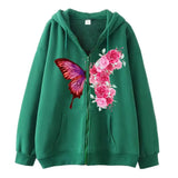 Purpdrank  Vintage Spice Butterfly Zipper Oversize Hoodie Elegant Cardigan Jacket Women's Fashionable Arrival Sweater