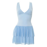 Purpdrank  Summer Sleeveless Mini Dress Women Clothing Solid Color V-neck Sexy Bodycon Pleated Dress High Waist Open Back Vestidos