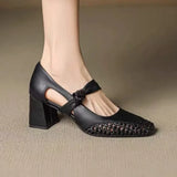 Purpdrank  Women Fashion Casual Single Shoes Summer 2025 New Hollow Breathable Square Head Shallow Mouth Pumps Comfortable Elegant Sandals