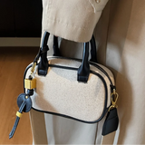 Purpdrank  New Design Commuter Versatile Women Mini Handbag New Autumn Deep Brown Yellow Stitching Decoration Handheld Slant Crossbody Bag