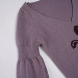 Purpdrank  Autumn Korean Casual All Match V Neck Long Sleeve Slim Flower Jacquard Knitted Pullover