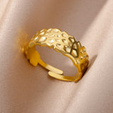 Purpdrank - Stainless Steel Rings for Women Jewelry Accessories Simple Vintage Gold Color Electroplated Adjustable Double Layer Wide Ring