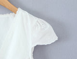 Purpdrank  Sexy White Embroidery Hole Lace Spliced Red Bow V neck Short Puff Sleeve Shirt Women Lacing Up Sashes Back side Zipper Crop Tops
