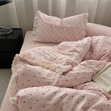 Purpdrank   Pink Polka Dot Lace Waed Cotton Bedding Set Tee Piece Pure Cotton Student Duvet Cover Cotton Quilt Cover All Cotton eet