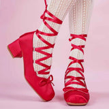 Purpdrank  Plus Size 43 Retro Red Lolita Ankle Wrap Pumps Sweet 5cm Med Square Heels Gothic Cosplay Ballet Mary Janes Shoes Women