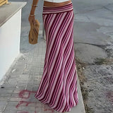 Purpdrank   Spring Summer Vacation Slim Wrap Hip Long Skirt Ladies Fashion Street Bohemian Half Skirt High Waist Striped Printed Midi Skirt