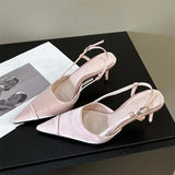 Purpdrank  High Quality Satin Buckle Strap Women Pumps Sandals Fashion Shallow Thin Heels Pointed Toe Slingback Mules Shoes