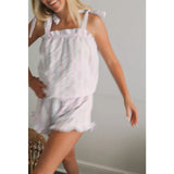 Purpdrank  y2k Pajamas Set Women Summer Striped Ruffle Trim Sleeveless Tank Tops and Drawstring Elastic Waist Shorts Loungewear