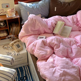 Purpdrank   New Water-washed Full-process Printing and Dyeing Solid Color Mixed Matched Duvet Cover Set Spring Summer Skin Quilt Cover