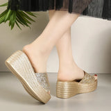 Purpdrank  Luxury Sequins Band Open Toe Slippers Women Fashion Wedge Thick Platform Sandals Woman Plus Size Daily High Heel Slides Mujer