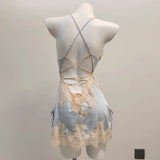 Purpdrank  Sexy Pajamas for Women Nightwear Ice Silk Lace Beautiful Back Suspender Pajama Night Dress Elegant Strap Sweet Nightgown