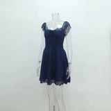 Purpdrank  Spring and Summer Dress Temperament Short Square Neck Suspender Skirt