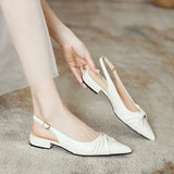 Purpdrank  Beige Heeled Sandals Low-Heeled Shoes With Strap Shallow Mouth Black Low-heeled Open Retro Closed Leather Girls Flat Clear Point