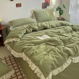 Purpdrank  Princess Bedding Sets INS Ruffle Lace Bow Quilt Cover Romantic Bedclothes Woman Girls Bedroom Decor Duvet Cover постельное белье