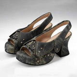 Purpdrank  Brand new Women's Y2K Star Rivet Platform Sandals 2000's Peep Toe Slingback Chunky Heel Distressed Denim High Heeled Shoes
