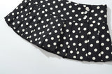 Purpdrank  New CHIC Black with White Polka Dot Print Buttons Low Waist Pleated Mini Skirt Women Sexy Skater Skirts With Shorts lining