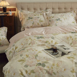 Purpdrank  4Pcs Luxury Butterfly Blooming Flowers Print Bedding Set 100% Egyptian Cotton Duvet Cover Set Bed Sheet/Fitted Sheet Pillowcases